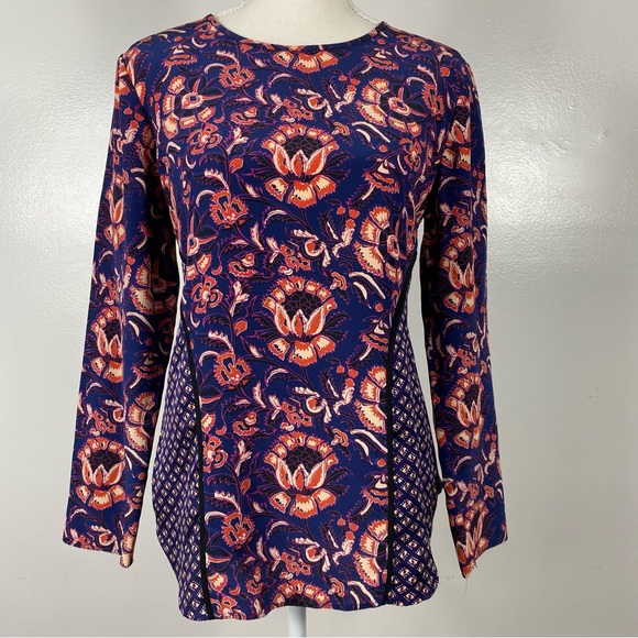Veronica Beard 100% silk plum floral batik print blouse Sz 4 - Picture 1 of 7